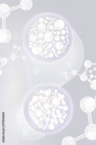 Probiotic and Hyaluronic acid skin solutions ad, white collagen, and vitamin serum drops with cosmetic advertising background ready to use illustration vector.	