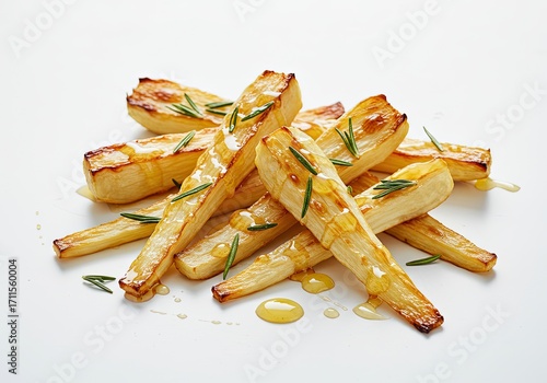 Roasted Parsnips with Honey on White Background 
