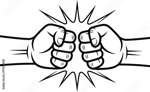 Two fists clashing in a dynamic black and white illustration