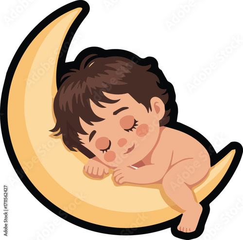 Adorable infant sleeping on a crescent moon