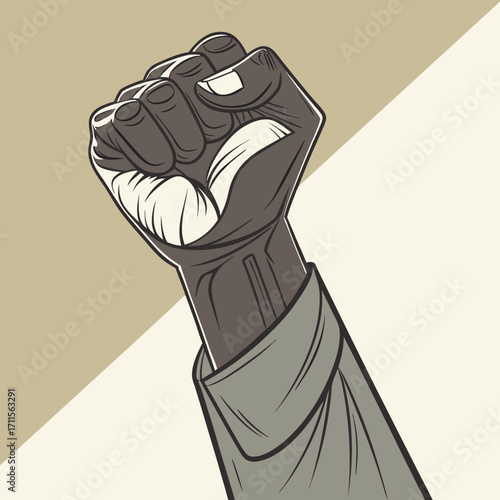 Vector illustration of a raised clenched fist symbolizing strength, unity, protest and freedom, perfect for social movement, activism, empowerment and motivational artwork
