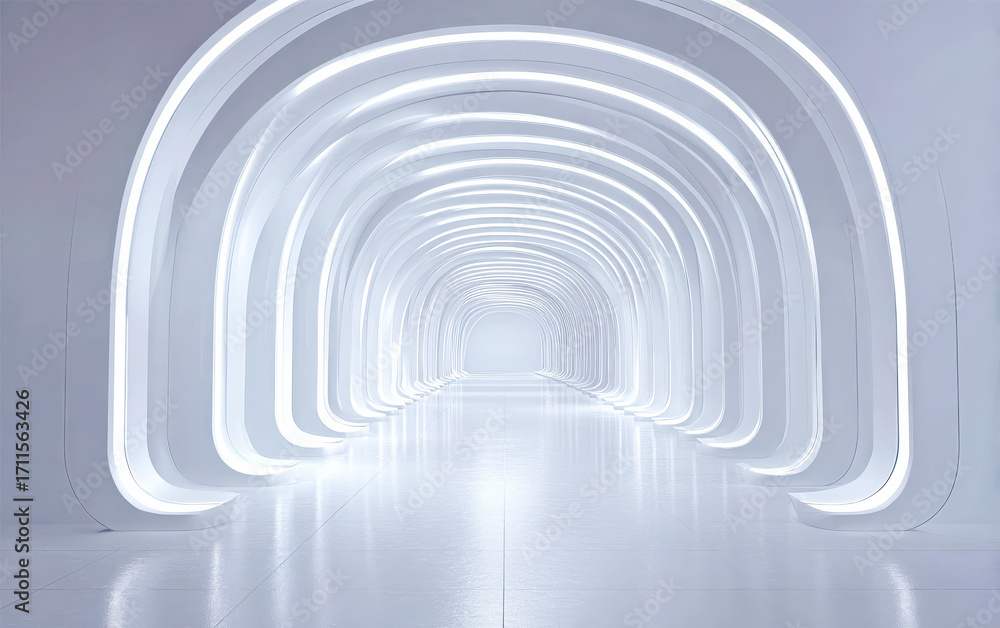 Fototapeta premium Modern and futuristic tunnel with curved white lights