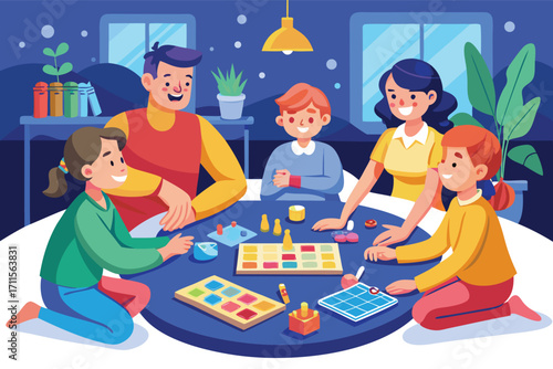 Enjoying a fun game night at home with family and friends in a cozy living room setting