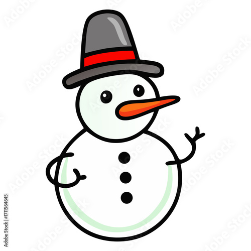 Snowman in green hat and scarf on a white background