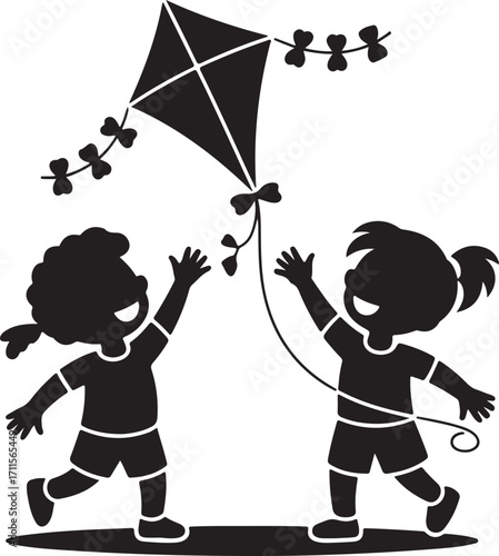 Silhouette Kids with Kite