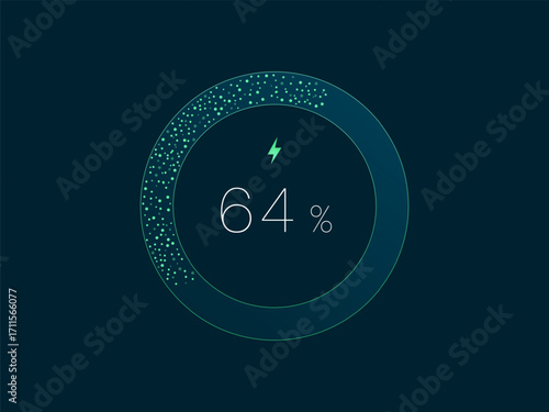 lectric Vehicle battery charging Dashboard Interface with Minimalist Thin Numbers battery percentage in Circular Progress Bar vector design concept. Battery charging dashboard for ui, ev car, website.