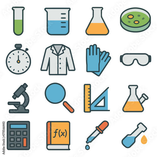 Science tools illustrated set: A dynamic collection of essential science tools, perfectly illustrated to inspire curiosity, and designed for educational or research purposes.