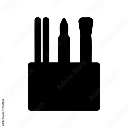 Silhouette of Makeup Brushes in a Holder, Beauty Accessories for Applying Makeup