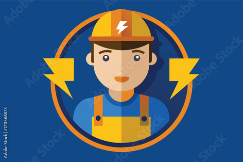 Skilled electrician wearing safety gear with symbols of electricity in a vibrant design