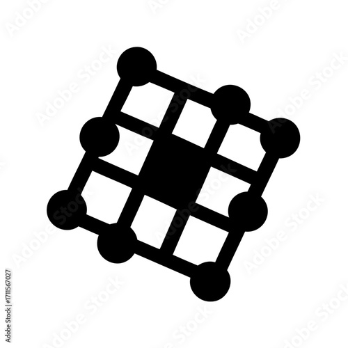 A Black and White Minimalist Grid Network Connection Illustration with Central Block