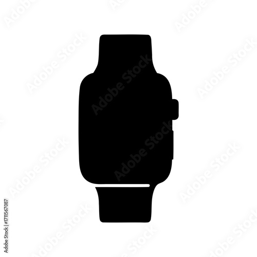 Sleek black smart watch silhouette with rounded edges and modern design