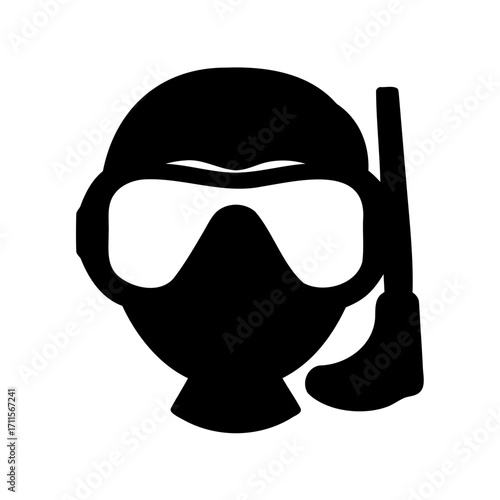 Silhouette Icon Depicting a Diver with Mask and Snorkel for Water Activities