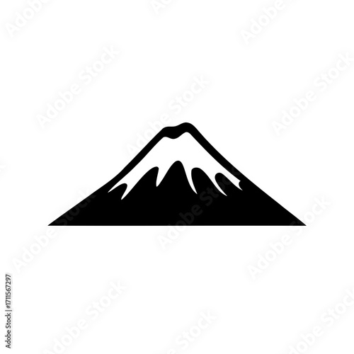 Black and White Mountain Peak with Snow Minimalist Style Illustration