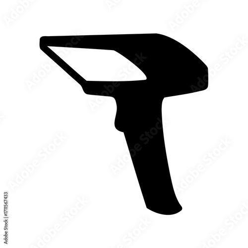 Black and white silhouette of a handheld scanner on white background