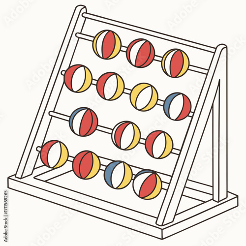 Colorful striped balls on a wooden abacus frame for early childhood education and learning