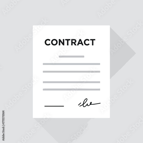 Contractual document A flat vector drawing of a signed contract with signature and text