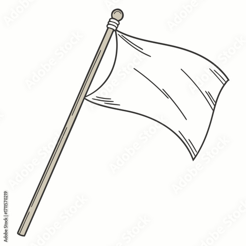 Simple hand drawn illustration of a white flag waving on a pole representing surrender or peace