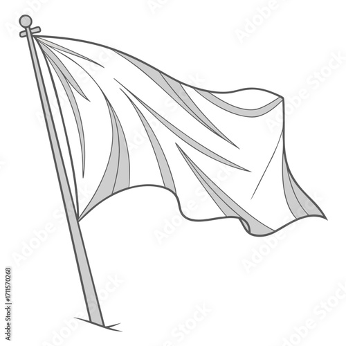 Simple line drawing of a white flag waving on a pole against a white background