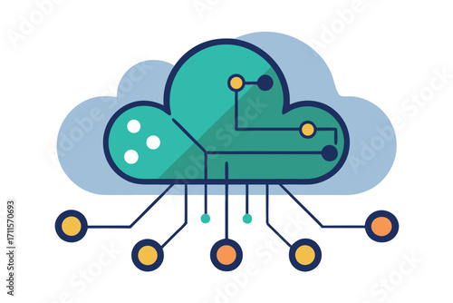 Cloud computing graphic showcasing network connections and data management