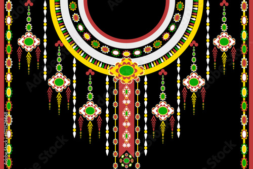 Geometric neck collar ethnic gem pattern.