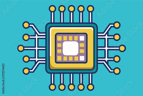 Modern computer chip design showcasing intricate circuits and connections in a bright blue background
