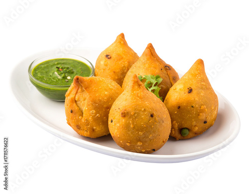 Delicious Isolated Plate of Samosas with Savory Potato Fill for Food Photography  