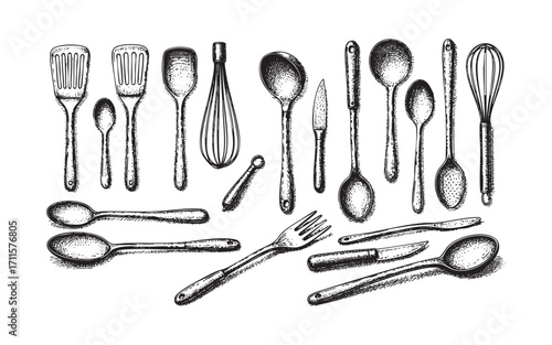 Kitchen utensils set illustration vector style