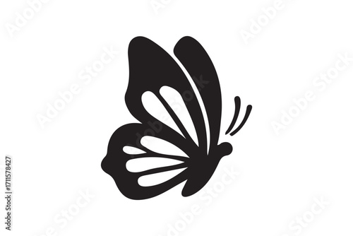 Set of black butterflies isolated on white background, collection of silhouettes. Butterfly black color, flying shape, vector design. flying butterfly silhouette logo