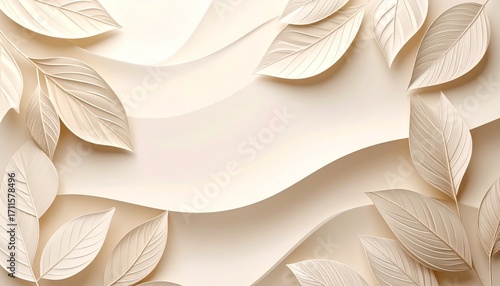 Ornate light beige relief design with leaves