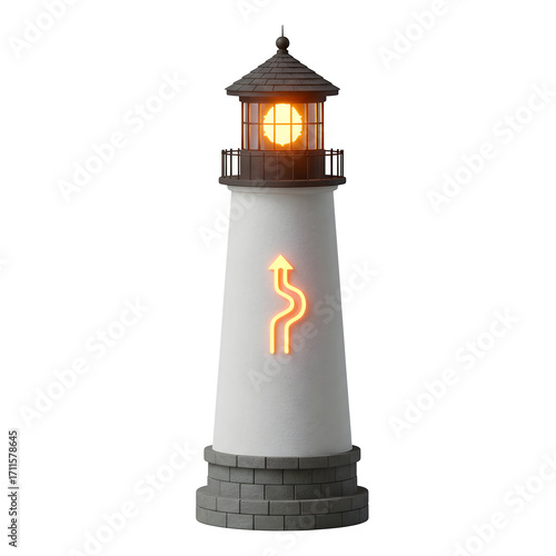 Lighthouse with abstract symbol 3d rendered, isolated on transparent background