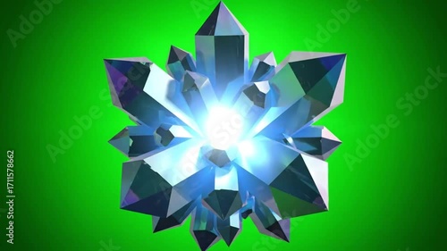 Wallpaper Mural Radiant crystal cluster glowing with bright light on a vibrant green background Torontodigital.ca