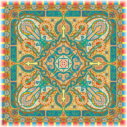 Ornamental Paisley and Baroque Style Scarf Vector with Abstract Symmetry