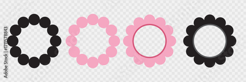 Scallop frame border icon. Collection of pink and black decorative frames with scalloped edges, ideal for scrapbooking, design projects,greeting card,  invitations, or creative templates.
