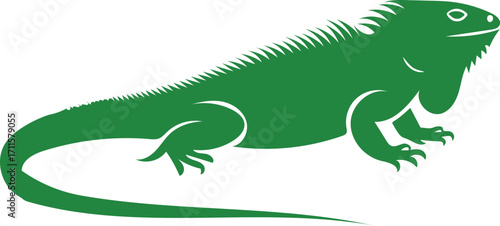 Green silhouette of an iguana with spiky crest on a white background lizard reptile