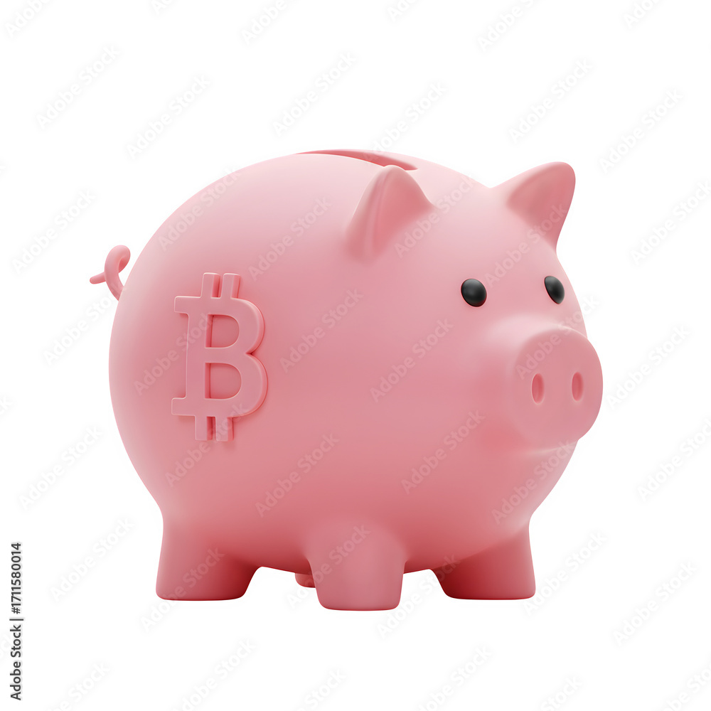 Obraz premium Bitcoin Piggy Bank, isolated on transparent background