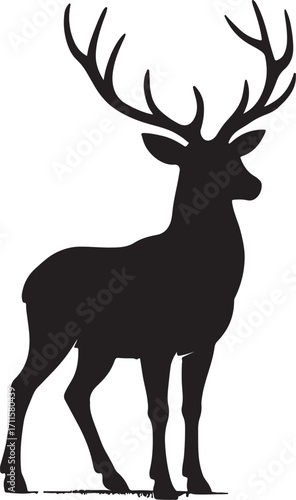 Majestic deer standing in profile a striking black silhouette against a blank background