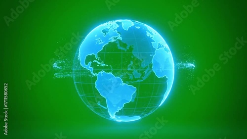 Wallpaper Mural Futuristic glowing digital globe with data streams on a vibrant green background. Torontodigital.ca