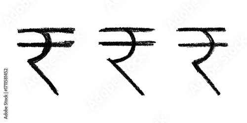 Set of hand drawn rupee currency symbol. Brush stroke doodle. Single element for design