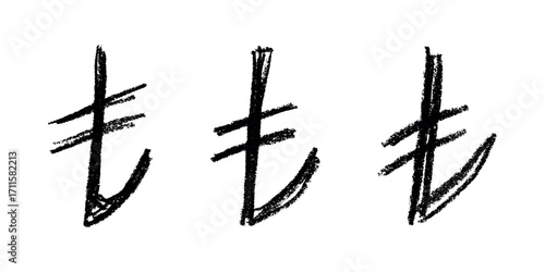 Set of hand drawn turkish lira currency symbol. Brush stroke doodle. Single element for design