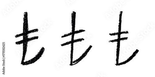 Set of hand drawn turkish lira currency symbol. Brush stroke doodle. Single element for design