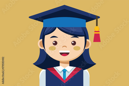 Young graduate in cap and gown smiles proudly after completing her education