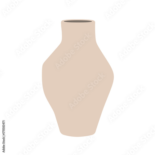 Beige curved vase with narrow neck and wide body against a white background, simple design