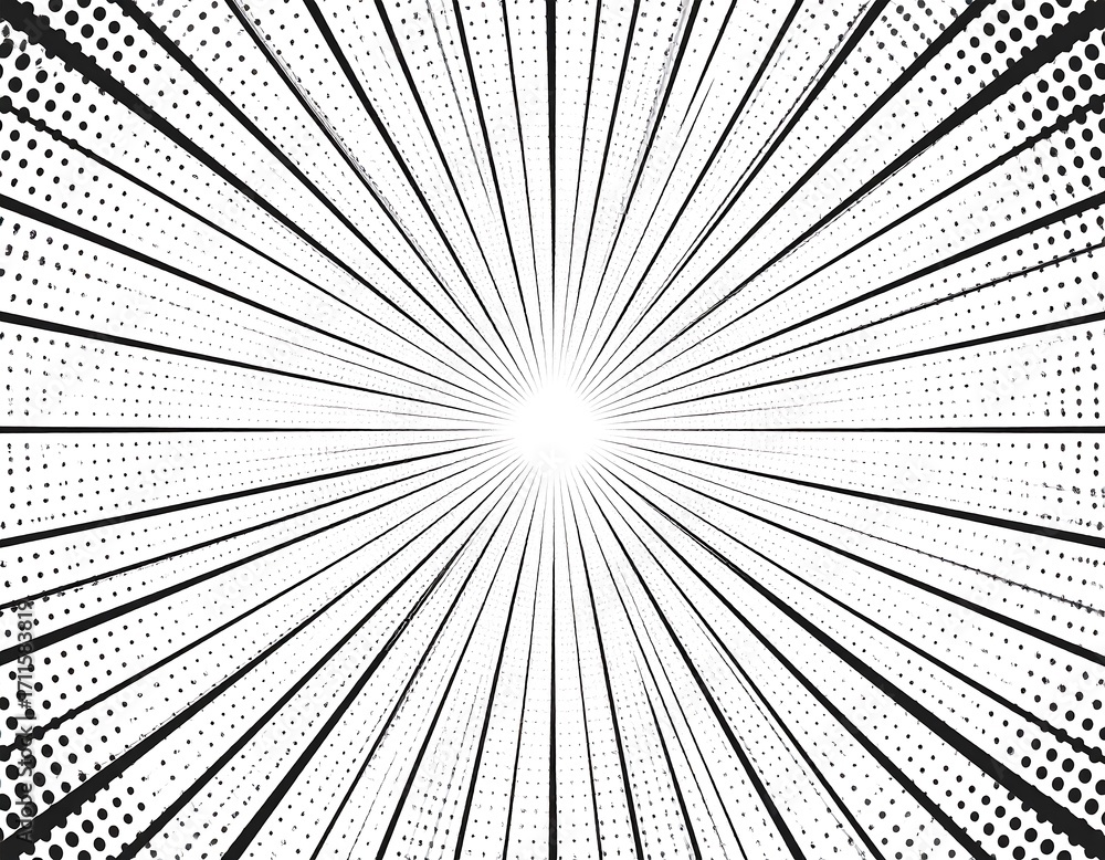 Obraz premium Abstract black and white radial lines and dots