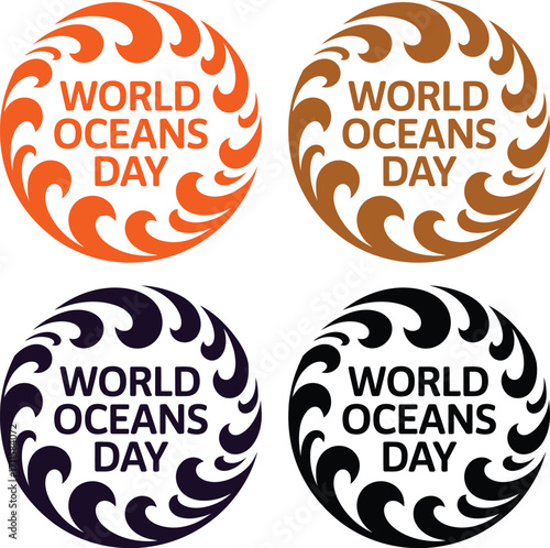 Celebrate World Oceans Day with vibrant circular emblems featuring wave motifs