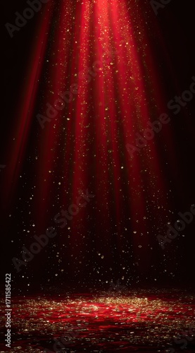 Red spotlight with golden particles