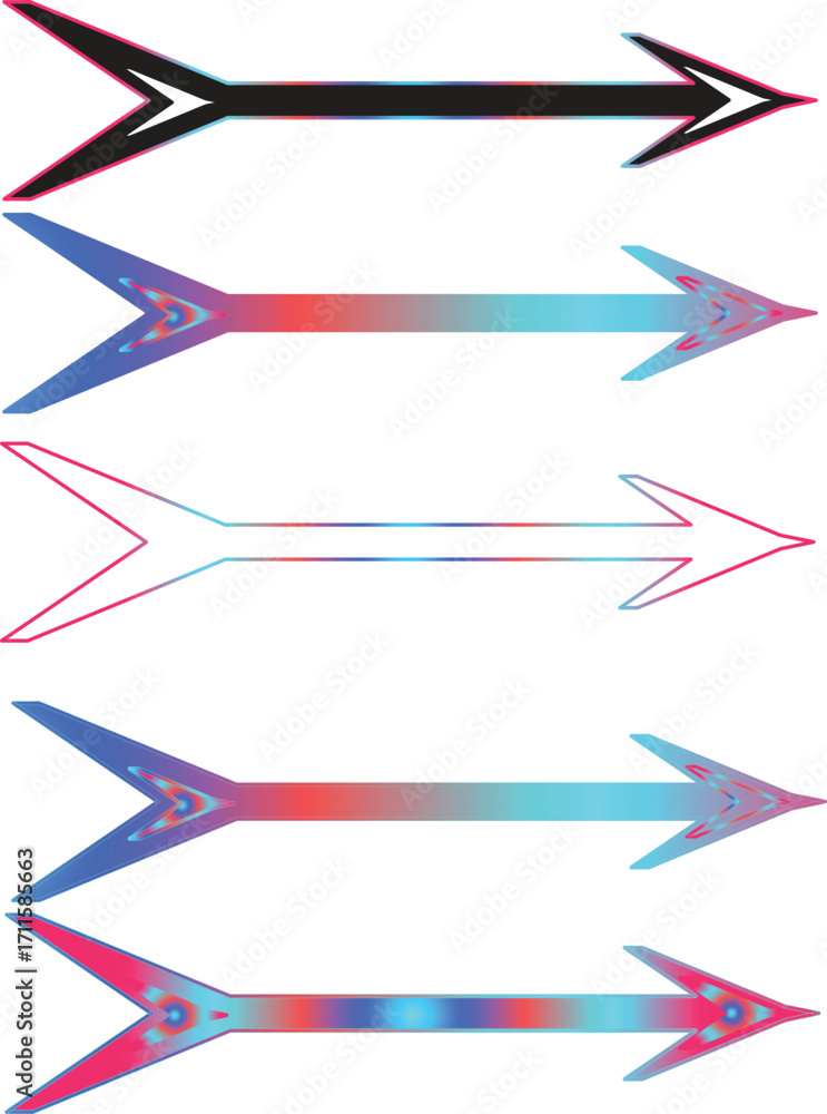 Fototapeta premium Colorful Arrow Set: Directional Graphics with Gradient Fills and Outlines on White Background
