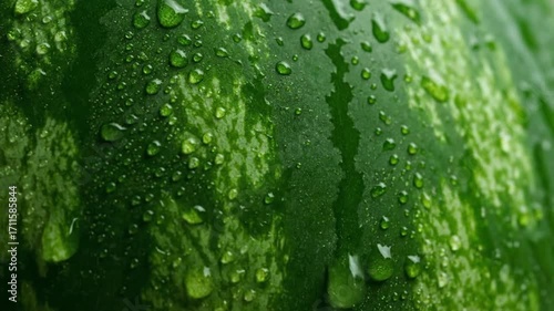 Wallpaper Mural Refreshing water droplets on a vibrant green watermelon rind, a close-up macro view. Torontodigital.ca