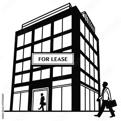 Silhouette of a Tall Commercial Building with a Foreground Vector Illustration
