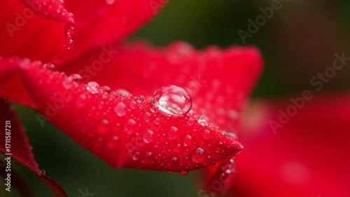 Wallpaper Mural Vibrant red rose petal glistening with fresh morning dew drops, a symbol of natural beauty and purity. Torontodigital.ca