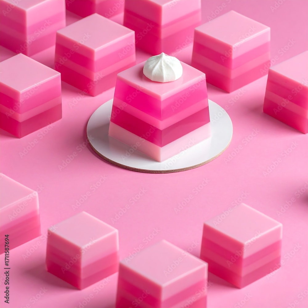 Fototapeta premium Pink layered cubes with a meringue